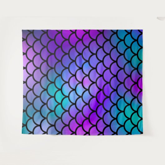 パープルピンクティール（緑がかった色）ブルーマーメイド写真背景 タペストリー (正面(横))