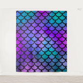 パープルピンクティール（緑がかった色）ブルーマーメイド写真背景 タペストリー (正面)