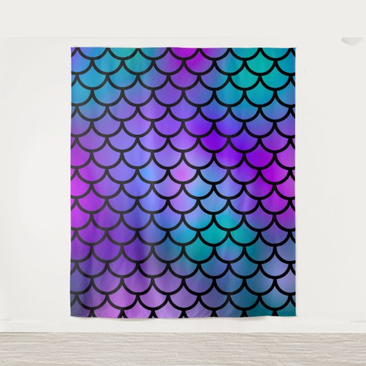 パープルピンクティール（緑がかった色）ブルーマーメイド写真背景 タペストリー (正面)
