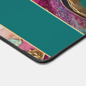 パープルピンクティール（緑がかった色）金ゴールドオフィスのビジネス名タイトル デスクマット (コーナー)