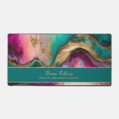 パープルピンクティール（緑がかった色）金ゴールドオフィスのビジネス名タイトル デスクマット (正面)