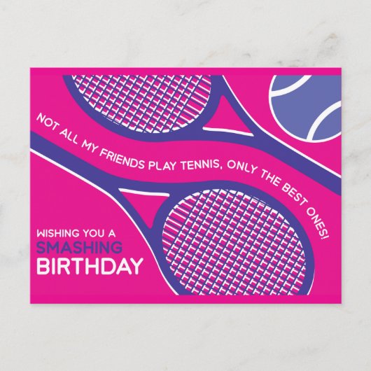 🎾💜パープルピンクテニス誕生日カード ポストカード (正面)
