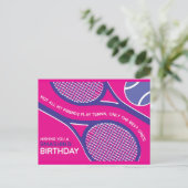🎾💜パープルピンクテニス誕生日カード ポストカード (スタンド正面)