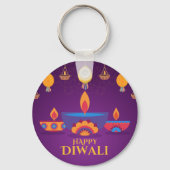 パープルピンクディワリライトイラストレーション キーホルダー (正面)