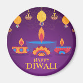 パープルピンクディワリライトイラストレーション マグネット (正面)