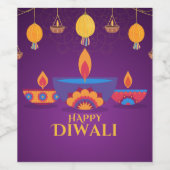 パープルピンクディワリライトイラストレーション ワインラベル (シングルラベル)