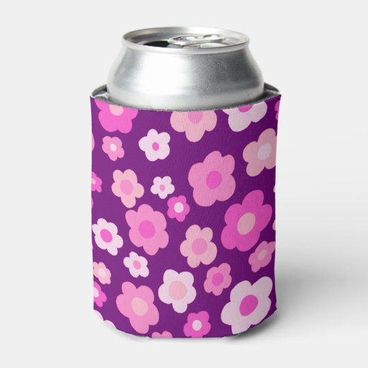 パープルピンクデイジーかわいいカラフルおもしろいフローラ 缶クーラー (缶正面)