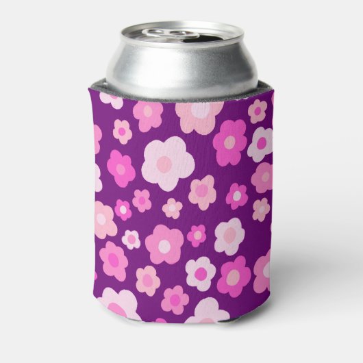 パープルピンクデイジーかわいいカラフルおもしろいフローラ 缶クーラー (缶裏面)