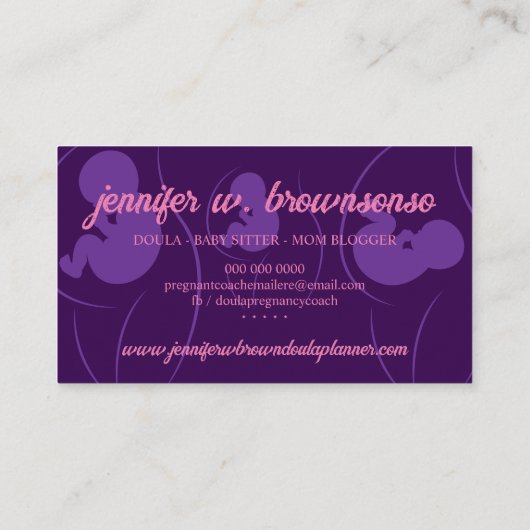 パープルピンクドゥラ誕生妊娠金ゴールドベビー 生まれたばかりの 名刺 (裏面)