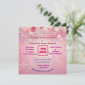 パープルピンクドリップフェイクグリッターフローラ 招待状 (スタンド正面)