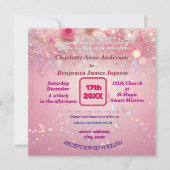 パープルピンクドリップフェイクグリッターフローラ 招待状 (正面)