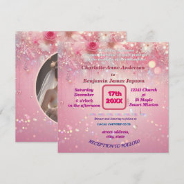 パープルピンクドリップフェイクグリッターフローラ 招待状