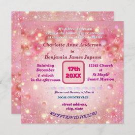 パープルピンクドリップフェイクグリッターフローラ 招待状