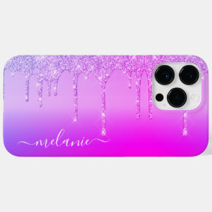 パープルピンクネオングリッターパーソナライズされた名前をカスタムする Case-Mate iPhone 14 PRO MAXケース