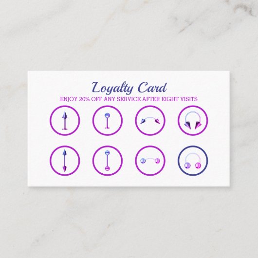 パープルピンクネオンスタイリッシュ体ピアシング ロイヤリティカード (正面)