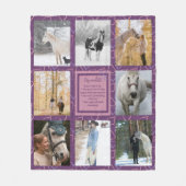 パープルピンクハートウマ科のフォトガール馬好き フリースブランケット (正面)