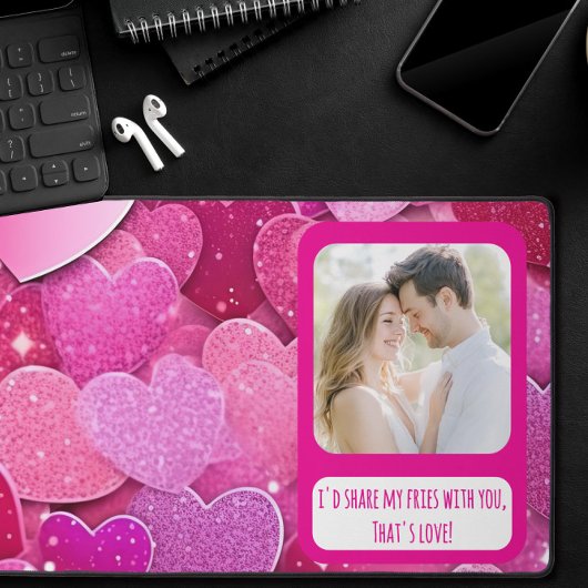 パープルピンクハート共有マイフリース デスクマット