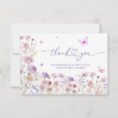 パープルピンクバタフライベビーシャワーサンキューカード カード (正面)