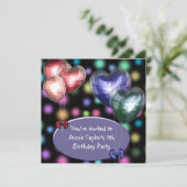 パープルピンクバルーンガールズ7歳誕生日パーティー 招待状 (スタンド正面)