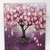 パープルピンクバーガンディーワインハートリーフ結婚ツリー 三つ折り招待状 (内部最初)