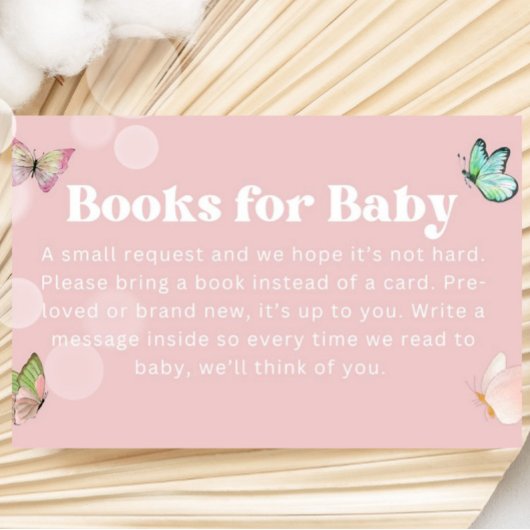 パープルピンクパステルバタフライブックベビーチケット エンクロージャーカード