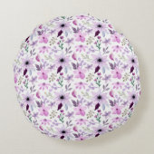 パープルピンクパステルフローラ花 ラウンドクッション (裏面)
