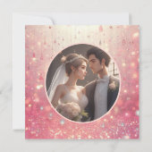 パープルピンクビーズカーテンフェイクグリッターフローラ 招待状 (裏面)