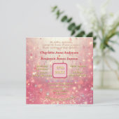 パープルピンクビーズカーテンフェイクグリッターフローラ 招待状 (スタンド正面)
