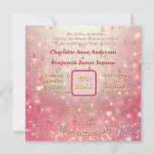 パープルピンクビーズカーテンフェイクグリッターフローラ 招待状 (正面)