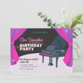 パープルピンクピアノステージ誕生日 招待状 (スタンド正面)