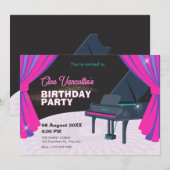 パープルピンクピアノステージ誕生日 招待状 (正面/裏面)