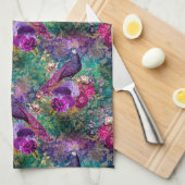 パープルピンクピーコックフローラ キッチンタオル (四つ折り)