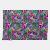 パープルピンクピーコックフローラ キッチンタオル (横)