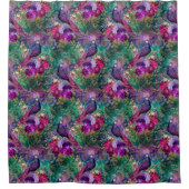 パープルピンクピーコックフローラ シャワーカーテン (正面)