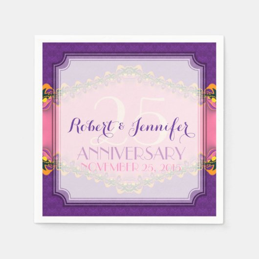 パープルピンクフェアリータレフラクタルレース紙ナプキンズ スタンダードカクテルナプキン (正面)