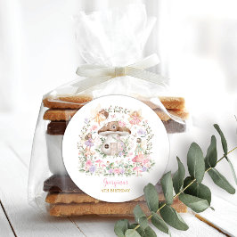 パープルピンクフェアリーフローラガーデンガール誕生日 ラウンドシール