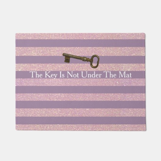 パープルピンクフェイクグリッターストライプズグおもしろいラム ドアマット (正面)