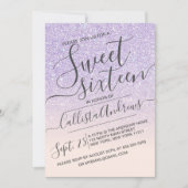 パープルピンクフェイクスパークリーグリッターグラデーションスウィート16 招待状 (正面)