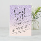 パープルピンクフェイクスパークリーグリッターグラデーションスウィート16 招待状 (スタンド正面)