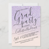 パープルピンクフェイクスパークリーグリッターグラデーション卒業 招待状 (正面)