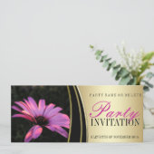 パープルピンクフラワー&サテン金ゴールドパーティの招待状 招待状 (スタンド正面)