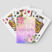 パープルピンクフローラウォーターカラーシックモダンモノグラム トランプ (裏面)