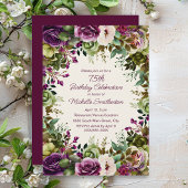 パープルピンクフローラグ葉リーン誕生日75 招待状