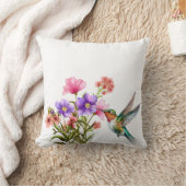 パープルピンクフローラデコハミングバードウォーター色 クッション (ブランケット)