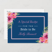 パープルピンクフローラネイビーブルーブライダルシャワーレシピ ポストカード (正面/裏面)