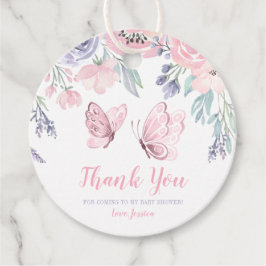 パープルピンクフローラバタフライガールベビーシャワー フェイバータグ