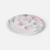 パープルピンクフローラバタフライガールベビーシャワー ペーパープレート (アングル)