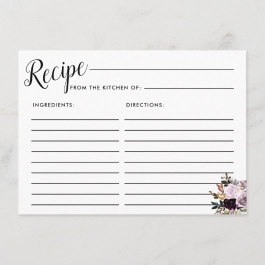 パープルピンクフローラブライダルレシピカード エンクロージャーカード (正面)
