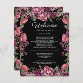 パープルピンクフローラブラック結婚の歓迎 エンクロージャーカード (正面/裏面)