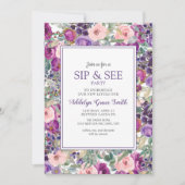 パープルピンクフローラベビーガールsipシャワーを参照 招待状 (正面)